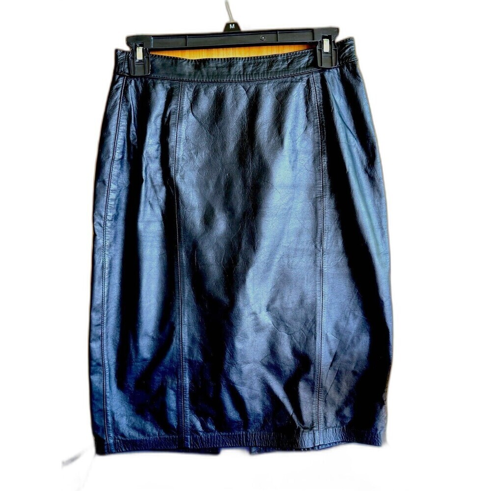 Winlit Women’s Vintage Black Genuine Leather Pencil Skirt Straight Size 9/10